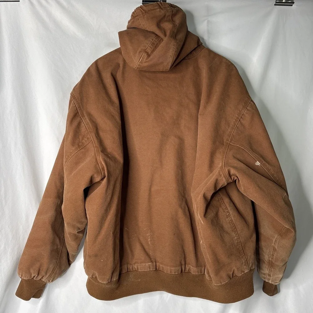 Vtg Walls Work Wear Jacket Men‎ 2XL Brown Duck Canvas Fleece Lined Hooded Grunge